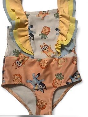 Girls 2T Bluey Ruffle One-Piece Swimsuit in Peach and Yellow